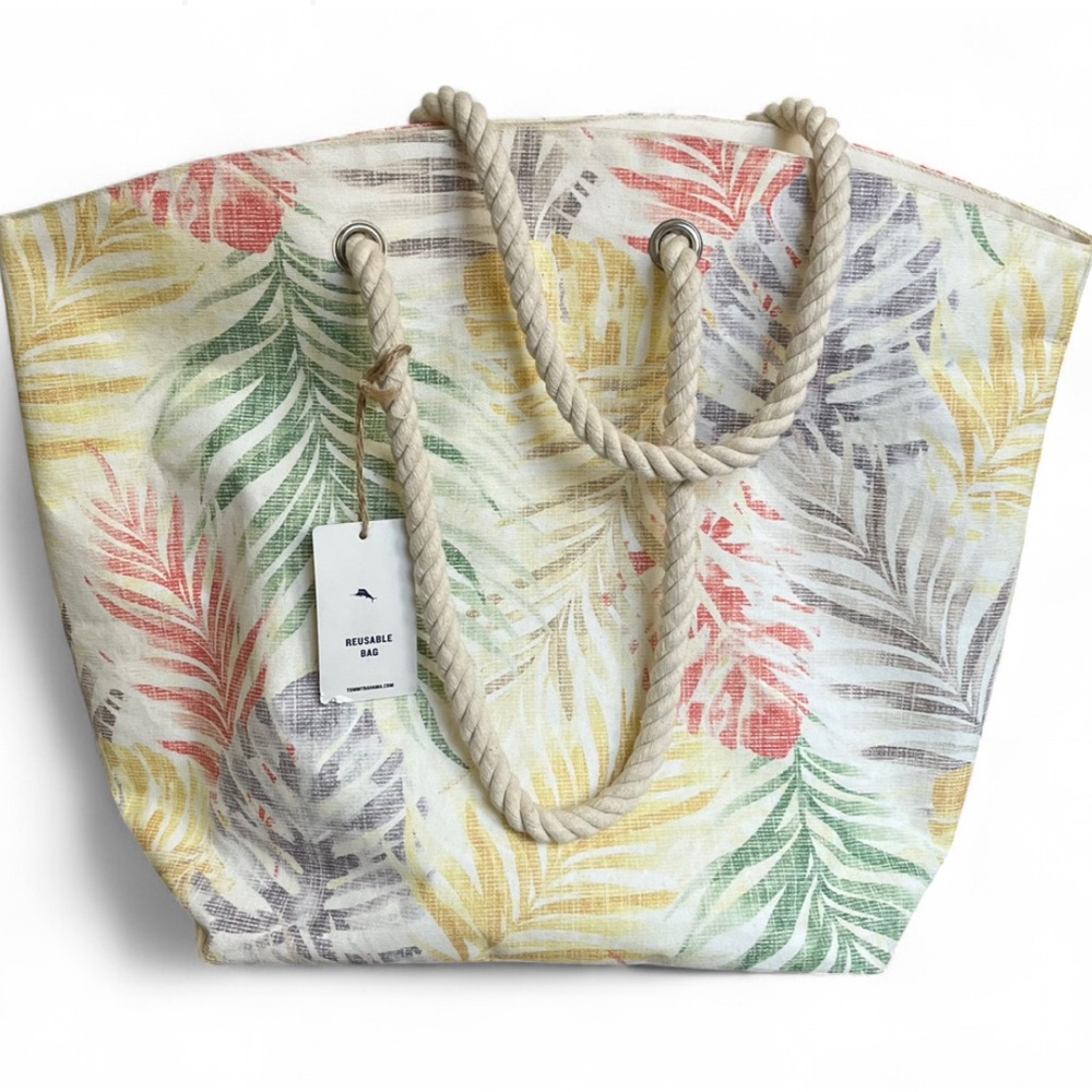 Tommy Bahama Floral Large Canvas Tote Rope Handles Vacation Cruise Beach Summer